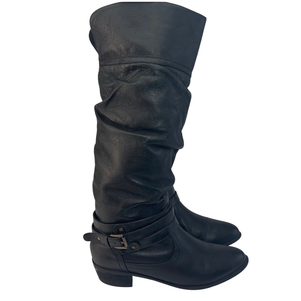 Y2K Steve Madden Riding Boots Leather Black Buckle Moto Biker Equestrian 7.5